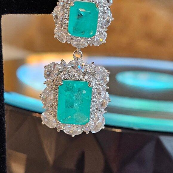 Paraiba Tourmaline Emerald Earrings - Picture 7 of 8